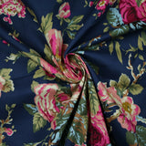 Navy Peach Floral Blooming Roses Printed 100% Cotton Poplin Dress Fabric 59"