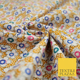 Mustard Floral Daisy Pin Dot Printed 100% Cotton Poplin Dress Fabric 59" 5534