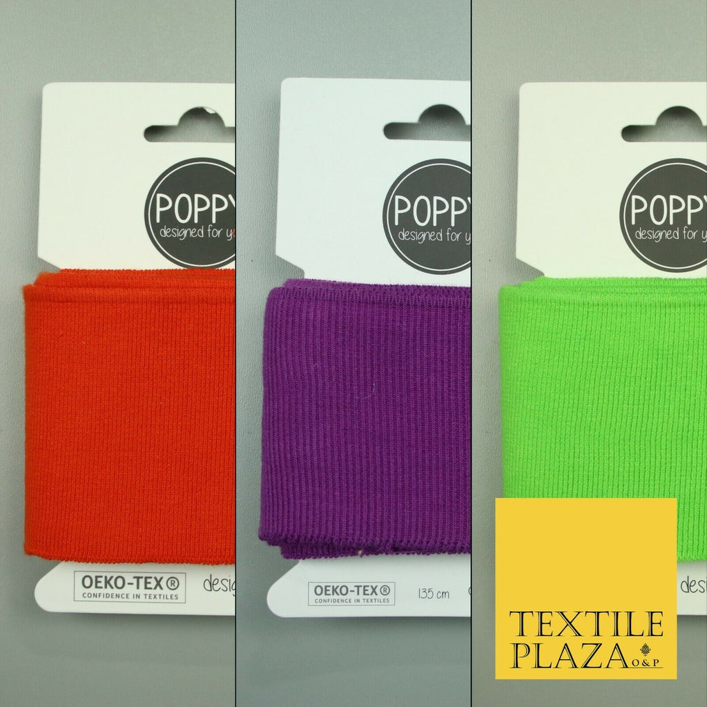 3 COLOURS - Readymade Plain CUFFING - OEKO-TEX - RIBBED KNIT Cotton Stretch