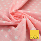Blue Pink Falling White Mini Stars Printed Poly Cotton Dress Fabric Polycotton