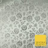 Silver Floral Carnation Vine Satin Metallic Brocade Dress Fabric Fancy 45" 6004