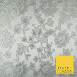 Silver Ornate Floral Outline Satin Metallic Brocade Dress Fabric Fancy 58" 6002