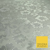 Silver Ornate Floral Scroll Satin Metallic Brocade Dress Fabric Fancy 58" 6003