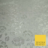 Silver Floral Carnation Vine Satin Metallic Brocade Dress Fabric Fancy 45" 6004