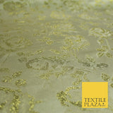 Light Gold Ornate Metallic Floral Satin Brocade Dress Fabric Fancy 58" 6001