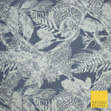 Deep Denim Blue Grey Feather Textured Brocade Jacquard Dress Fabric 6016