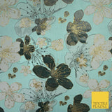 Duck Egg Black Floral Gold Metallic Textured Brocade Jacquard Dress Fabric 6017