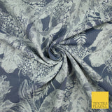 Deep Denim Blue Grey Feather Textured Brocade Jacquard Dress Fabric 6016