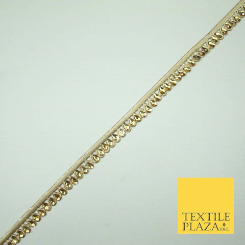 Luxury Antique Gold Fancy Teardrop Stone Ribbon Trimming Border Indian Lace X426
