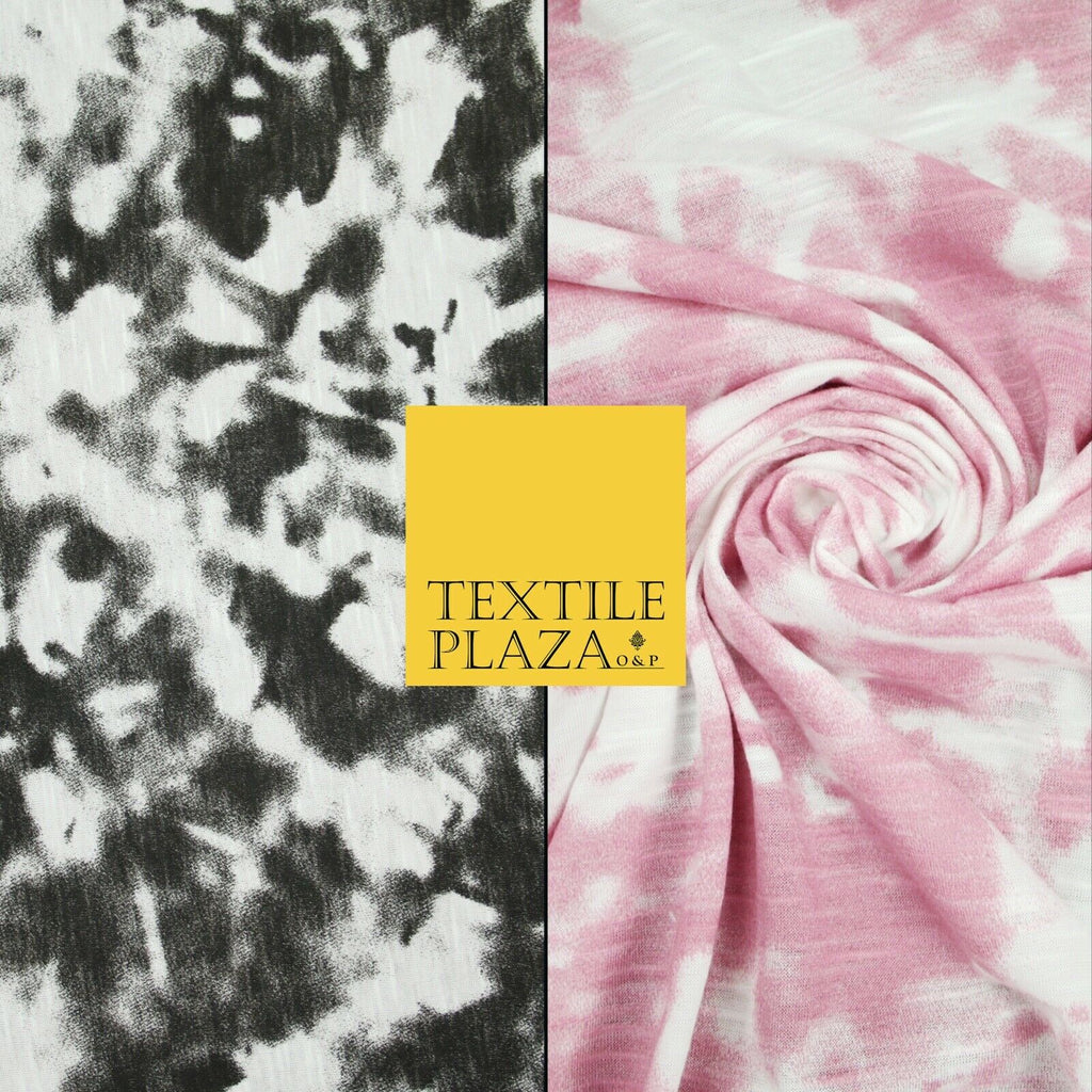 Mono Pink Psychedelic Wacky Tie Dye Abstract Soft Printed Stretch Jersey Fabric