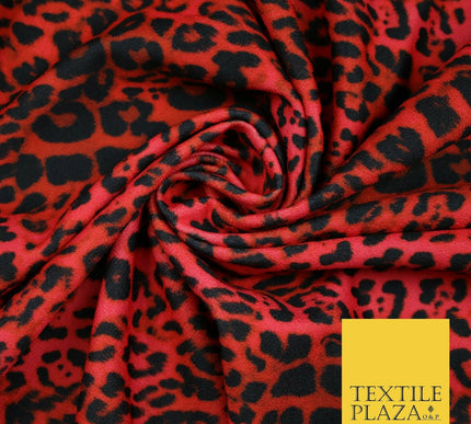 Red Black Leopard Cheetah Animal Print Crepe Jersey Fabric Stretch 56" Wide 6361