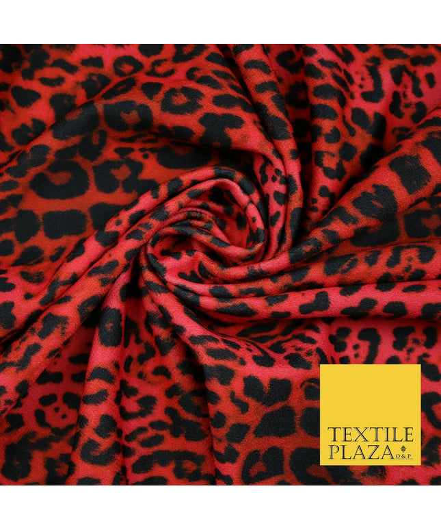 Red Black Leopard Cheetah Animal Print Crepe Jersey Fabric Stretch 56" Wide 6361