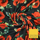 Black with Red Carnation Floral Print Scuba Crepe Fabric Stretch Jersey 6359