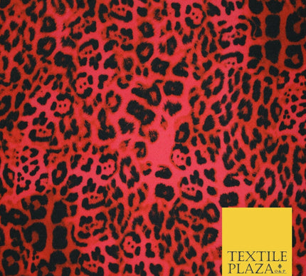 Red Black Leopard Cheetah Animal Print Crepe Jersey Fabric Stretch 56" Wide 6361