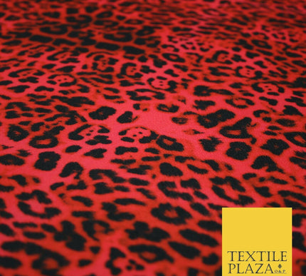 Red Black Leopard Cheetah Animal Print Crepe Jersey Fabric Stretch 56" Wide 6361