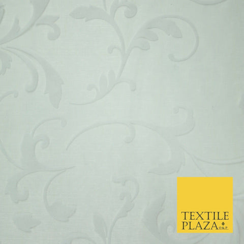 White / Silver Ornate Swirl Organdi Organza Fabric - 100% Nylon - 60" - 6354