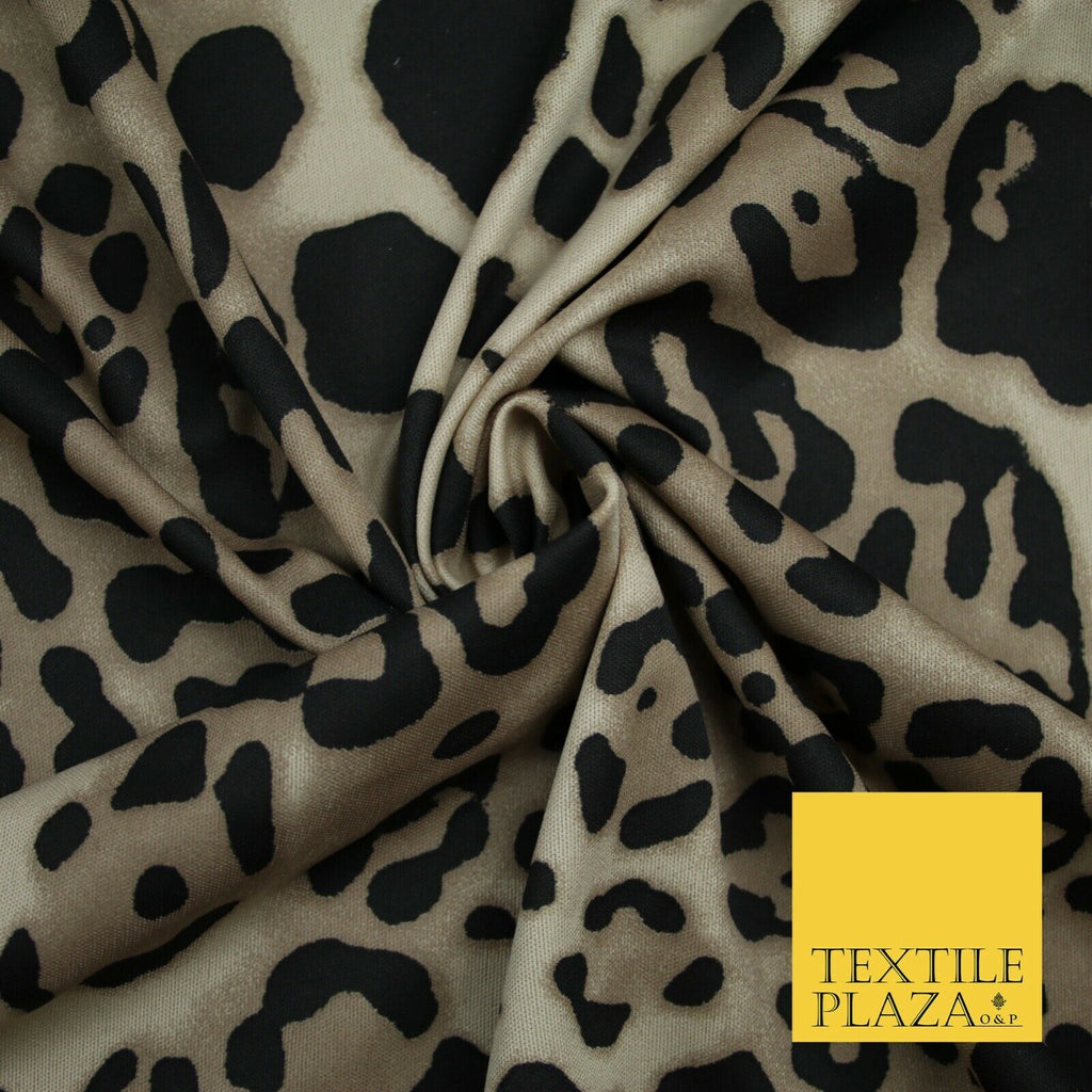 Beige / Black Animal Leopard Cheetah Stretch Jersey Fabric Dress 58" Wide 6362