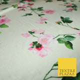 PREMIUM Oyster Floral Pink Roses Silky SATIN Print Crepe Dress Fabric 60" 6363