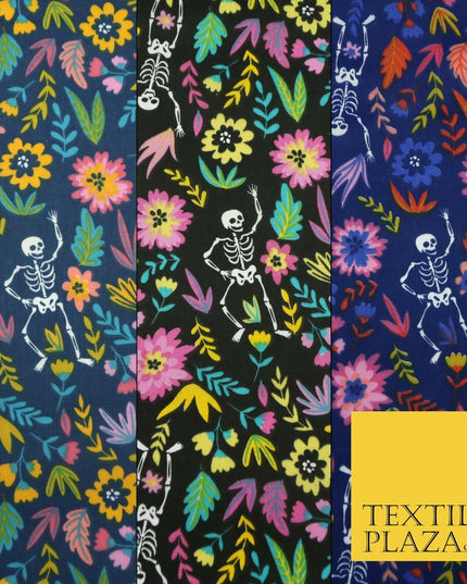 Dancing Skeletons Day of the Dead HALLOWEEN Printed Polycotton Fabric 45" Wide
