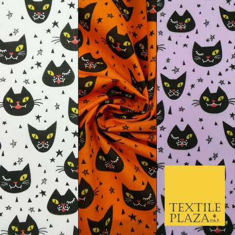 Cheeky Spooky Cats Stars HALLOWEEN Printed Polycotton Fabric 45" Wide