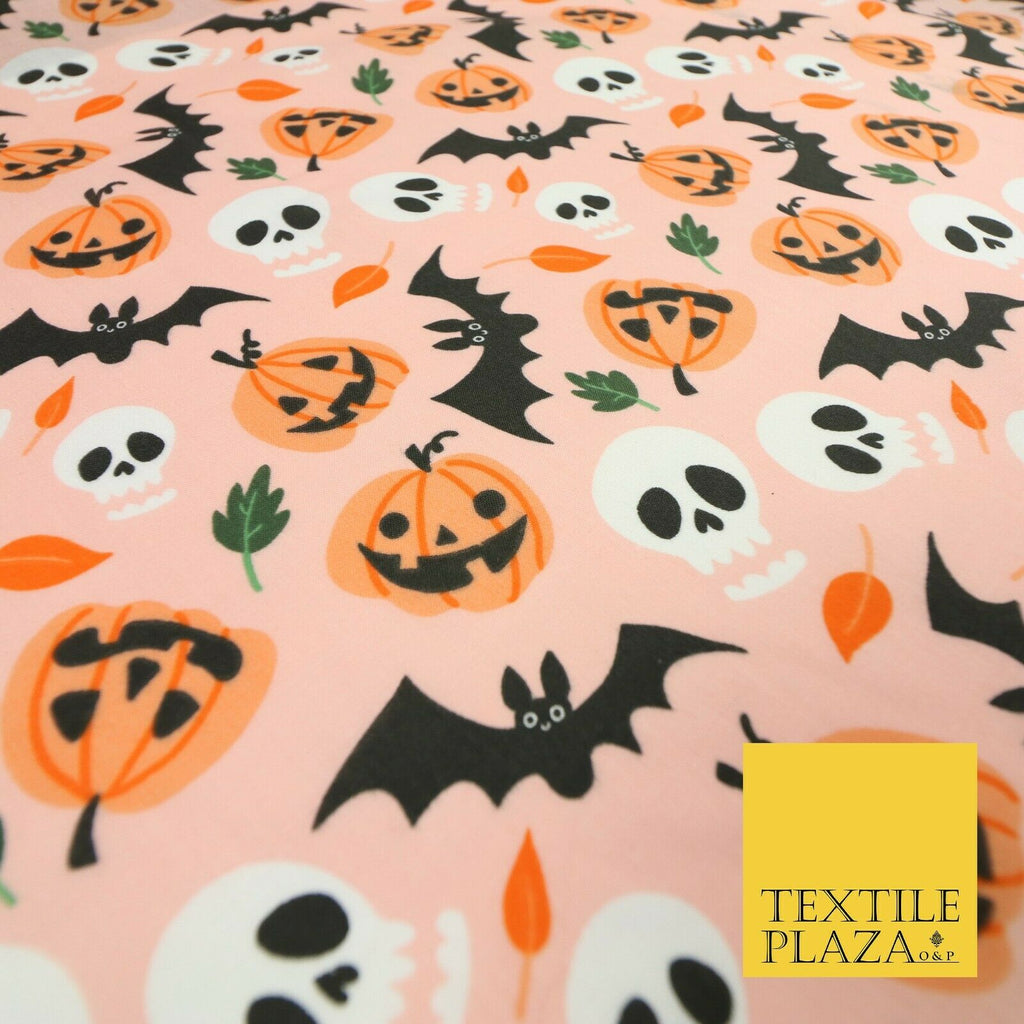 HALLOWEEN Scary Cheeky Pumpkins Bats Skulls Printed Polycotton Fabric 45" 6371