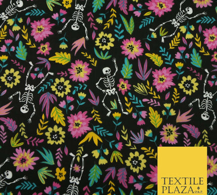 Dancing Skeletons Day of the Dead HALLOWEEN Printed Polycotton Fabric 45" Wide