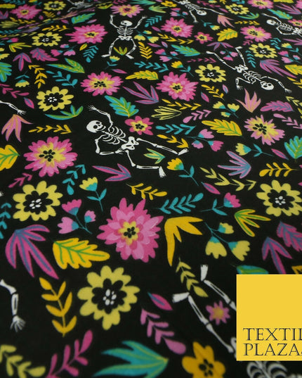 Dancing Skeletons Day of the Dead HALLOWEEN Printed Polycotton Fabric 45" Wide