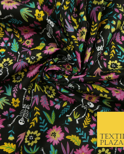 Dancing Skeletons Day of the Dead HALLOWEEN Printed Polycotton Fabric 45" Wide