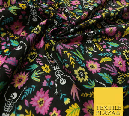 Dancing Skeletons Day of the Dead HALLOWEEN Printed Polycotton Fabric 45" Wide