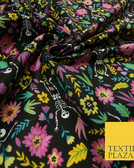 Dancing Skeletons Day of the Dead HALLOWEEN Printed Polycotton Fabric 45" Wide