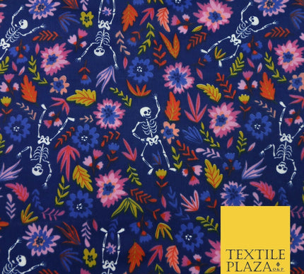 Dancing Skeletons Day of the Dead HALLOWEEN Printed Polycotton Fabric 45" Wide