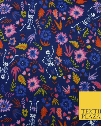 Dancing Skeletons Day of the Dead HALLOWEEN Printed Polycotton Fabric 45" Wide