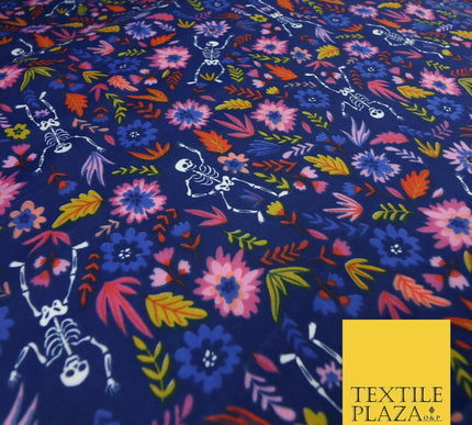 Dancing Skeletons Day of the Dead HALLOWEEN Printed Polycotton Fabric 45" Wide