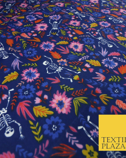 Dancing Skeletons Day of the Dead HALLOWEEN Printed Polycotton Fabric 45" Wide