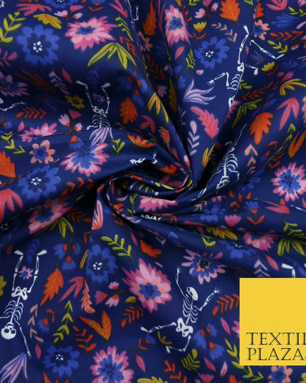 Dancing Skeletons Day of the Dead HALLOWEEN Printed Polycotton Fabric 45" Wide