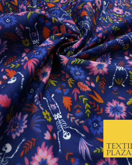 Dancing Skeletons Day of the Dead HALLOWEEN Printed Polycotton Fabric 45" Wide