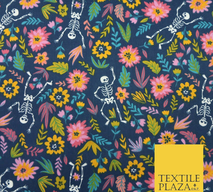 Dancing Skeletons Day of the Dead HALLOWEEN Printed Polycotton Fabric 45" Wide