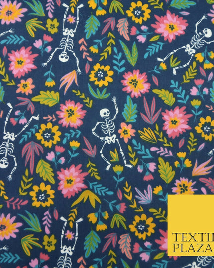 Dancing Skeletons Day of the Dead HALLOWEEN Printed Polycotton Fabric 45" Wide