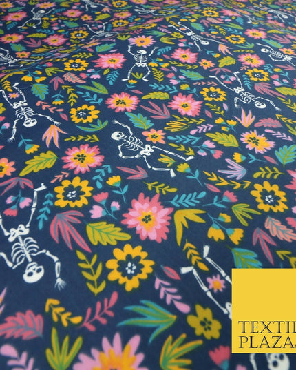 Dancing Skeletons Day of the Dead HALLOWEEN Printed Polycotton Fabric 45" Wide