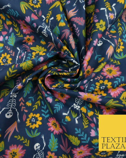 Dancing Skeletons Day of the Dead HALLOWEEN Printed Polycotton Fabric 45" Wide