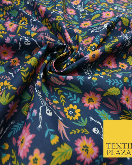 Dancing Skeletons Day of the Dead HALLOWEEN Printed Polycotton Fabric 45" Wide