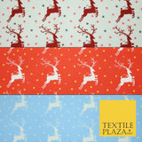 Festive Prancing Reindeers Stags Stars Printed Poly Cotton Fabric Polycotton 45"