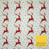 Festive Prancing Reindeers Stags Stars Printed Poly Cotton Fabric Polycotton 45"