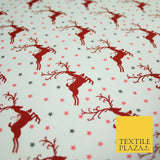 Festive Prancing Reindeers Stags Stars Printed Poly Cotton Fabric Polycotton 45"