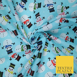 Festive Christmas Smart Happy Snowman Printed Poly Cotton Fabric Polycotton 45"