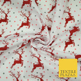 Festive Prancing Reindeers Stags Stars Printed Poly Cotton Fabric Polycotton 45"