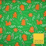 Festive Christmas Gingerbread Men Vine Printed Poly Cotton Fabric Polycotton 45"