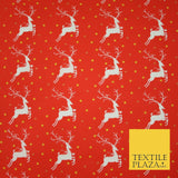 Festive Prancing Reindeers Stags Stars Printed Poly Cotton Fabric Polycotton 45"