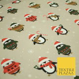 Festive Christmas Cosy Penguins Snowy Printed Poly Cotton Fabric Polycotton 45"