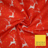 Festive Prancing Reindeers Stags Stars Printed Poly Cotton Fabric Polycotton 45"